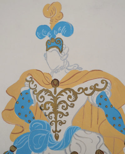ERTE : Officier avec une cape orange, Gouache originale signée