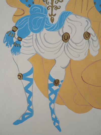 ERTE : Officier avec une cape orange, Gouache originale signée