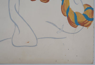 ERTE : Grande robe de bal orange, Gouache originale signée