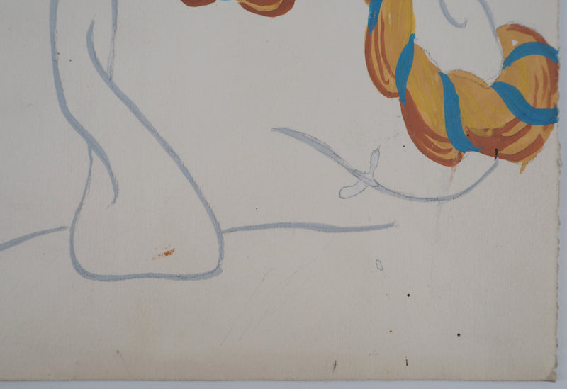 ERTE : Grande robe de bal orange, Gouache originale signée