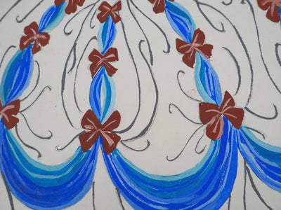 ERTE : Robe de bal avec des noeuds rouges, Gouache originale signée