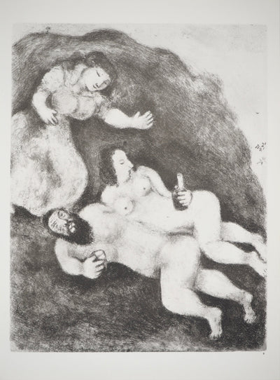 Marc CHAGALL : Les filles de Lot enivrant leur père, Héliogravure originale (vue générale) - Crédit photo : Galerie Art.Paris