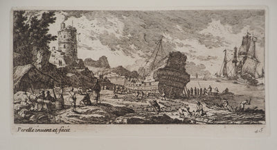 Famille PERELLE : Construction d'un navire, Gravure originale (vue générale) - Crédit photo : Galerie Art.Paris