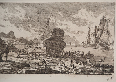 Famille PERELLE : Construction d'un navire, Gravure originale (photo de détail 5) - Crédit photo : Galerie Art.Paris