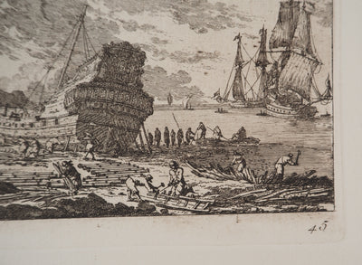 Famille PERELLE : Construction d'un navire, Gravure originale (photo de détail 6) - Crédit photo : Galerie Art.Paris