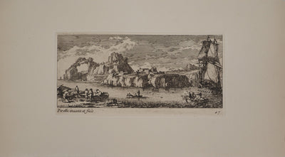 Famille PERELLE : Paysage avec un voilier et des pêcheurs, Gravure originale (photo de détail 3) - Crédit photo : Galerie Art.Paris