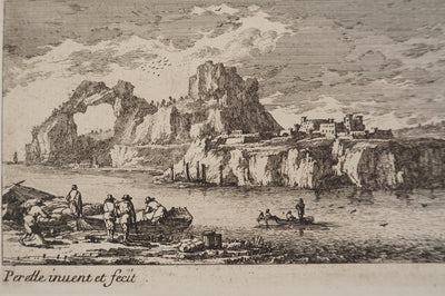 Famille PERELLE : Paysage avec un voilier et des pêcheurs, Gravure originale (photo de détail 4) - Crédit photo : Galerie Art.Paris