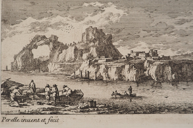 Famille PERELLE : Paysage avec un voilier et des pêcheurs, Gravure originale (photo de détail 4) - Crédit photo : Galerie Art.Paris