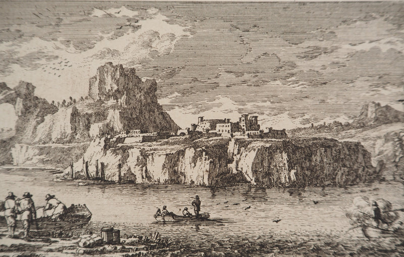 Famille PERELLE : Paysage avec un voilier et des pêcheurs, Gravure originale (photo de détail 6) - Crédit photo : Galerie Art.Paris