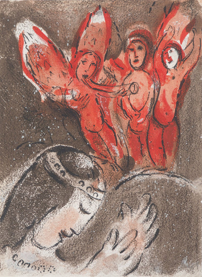 Marc CHAGALL : La Bible : Sara et les anges, Lithographie originale (vue générale) - Crédit photo : Galerie Art.Paris