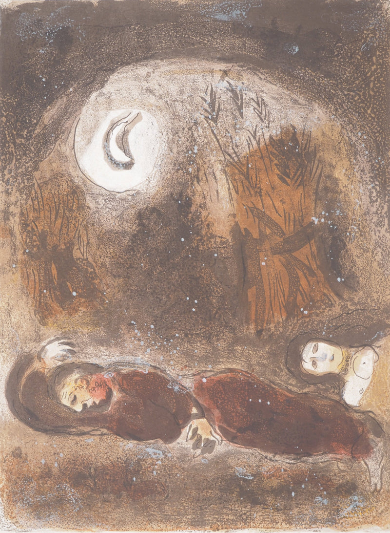 Marc CHAGALL : La Bible, Ruth et Booz endormis, Lithographie originale (vue générale) - Crédit photo : Galerie Art.Paris