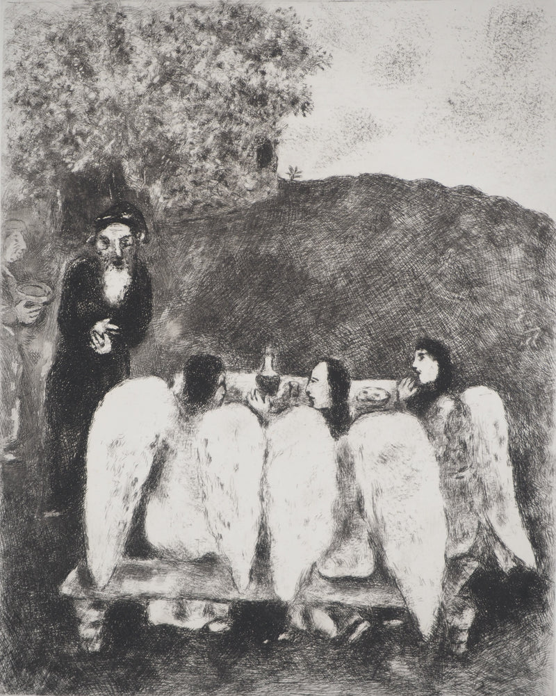 Marc CHAGALL : Abraham et les trois anges, c, Gravure originale (vue générale) - Crédit photo : Galerie Art.Paris