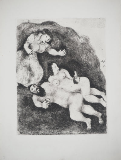 Marc CHAGALL : Loth et ses filles, c, Gravure originale (vue générale) - Crédit photo : Galerie Art.Paris