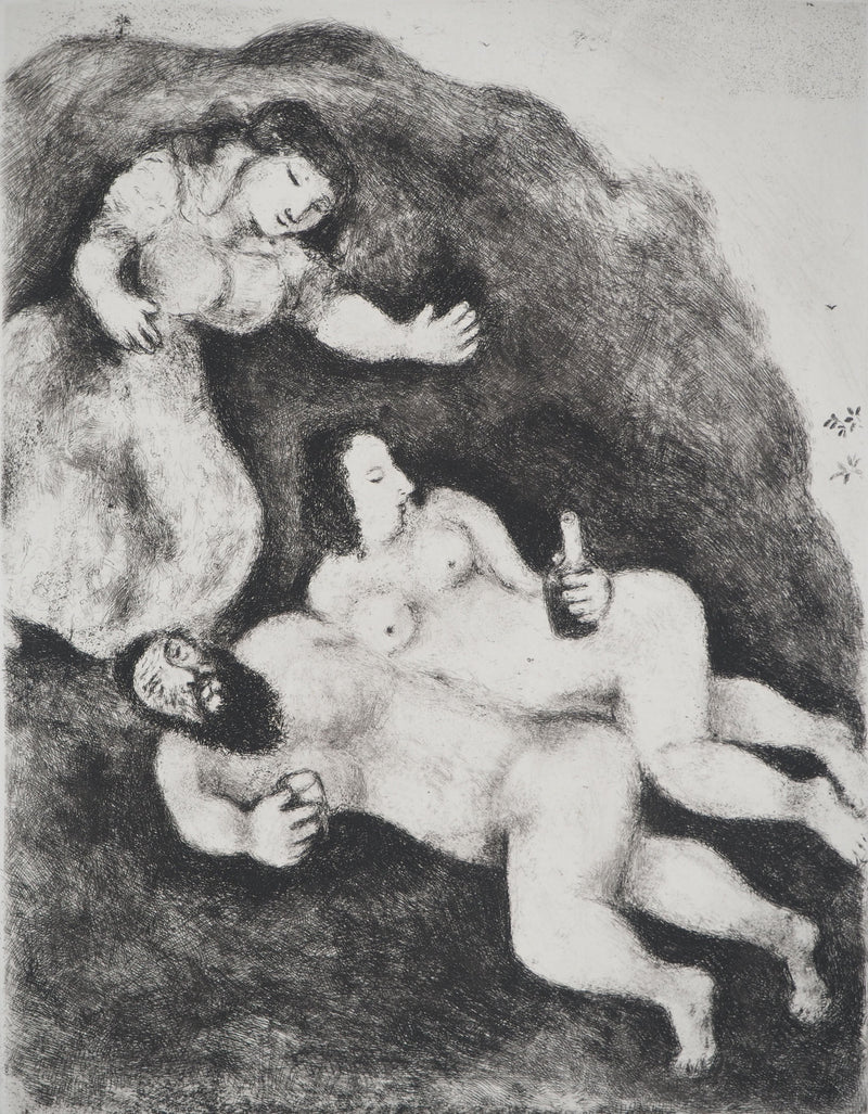 Marc CHAGALL : Loth et ses filles, c, Gravure originale (photo de détail 2) - Crédit photo : Galerie Art.Paris