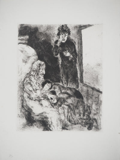 Marc CHAGALL : Bénédiction d'Ephraïm et Manassé, c, Gravure originale (vue générale) - Crédit photo : Galerie Art.Paris