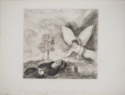 Marc CHAGALL : Elie touché par un ange, c, Gravure originale (vue générale) - Crédit photo : Galerie Art.Paris