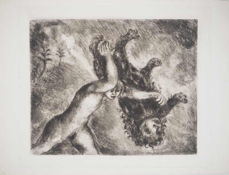 Marc CHAGALL : Samson et le lion, c, Gravure originale (vue générale) - Crédit photo : Galerie Art.Paris