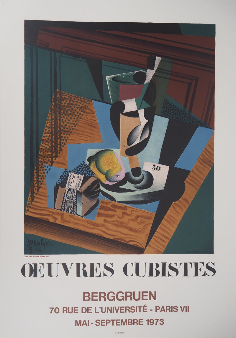 Juan GRIS : Nature morte cubiste, Affiche en lithographie signée