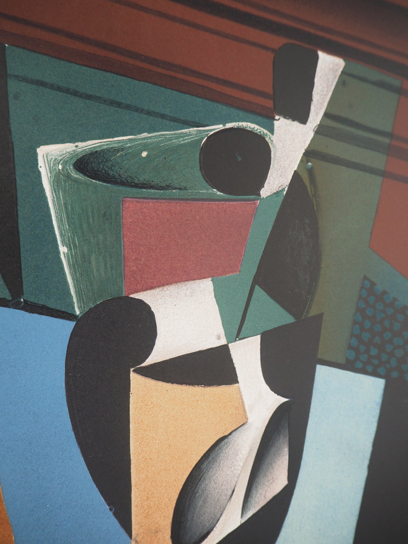 Juan GRIS : Nature morte cubiste, Affiche en lithographie signée