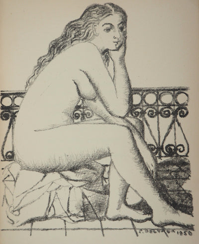 Paul DELVAUX : Nu pensi, Lithographie originale (photo de détail 3) - Crédit photo : Galerie Art.Paris