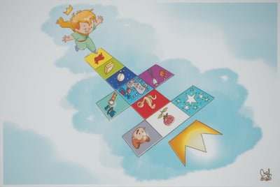 Antoine DE SAINT-EXUPERY et Jordi NEF : Le Petit Prince joue à la marelle, Lithographie signée