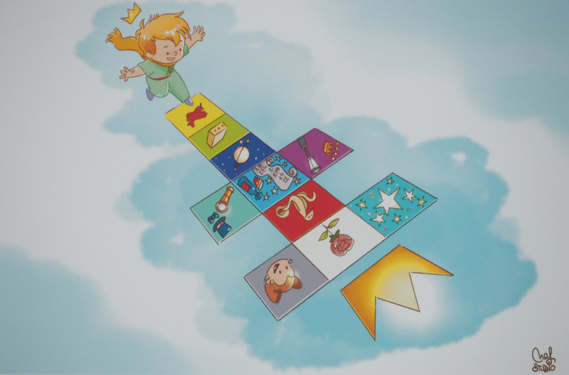 Antoine DE SAINT-EXUPERY et Jordi NEF : Le Petit Prince joue à la marelle, Lithographie signée