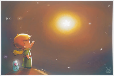 Antoine DE SAINT-EXUPERY et Jordi NEF : Le Petit Prince et le coucher de soleil, Lithographie signée