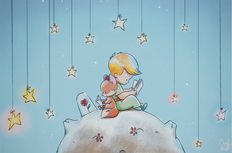 Antoine DE SAINT-EXUPERY et Jordi NEF : Le Petit Prince sur la planète fleurie, Lithographie signée