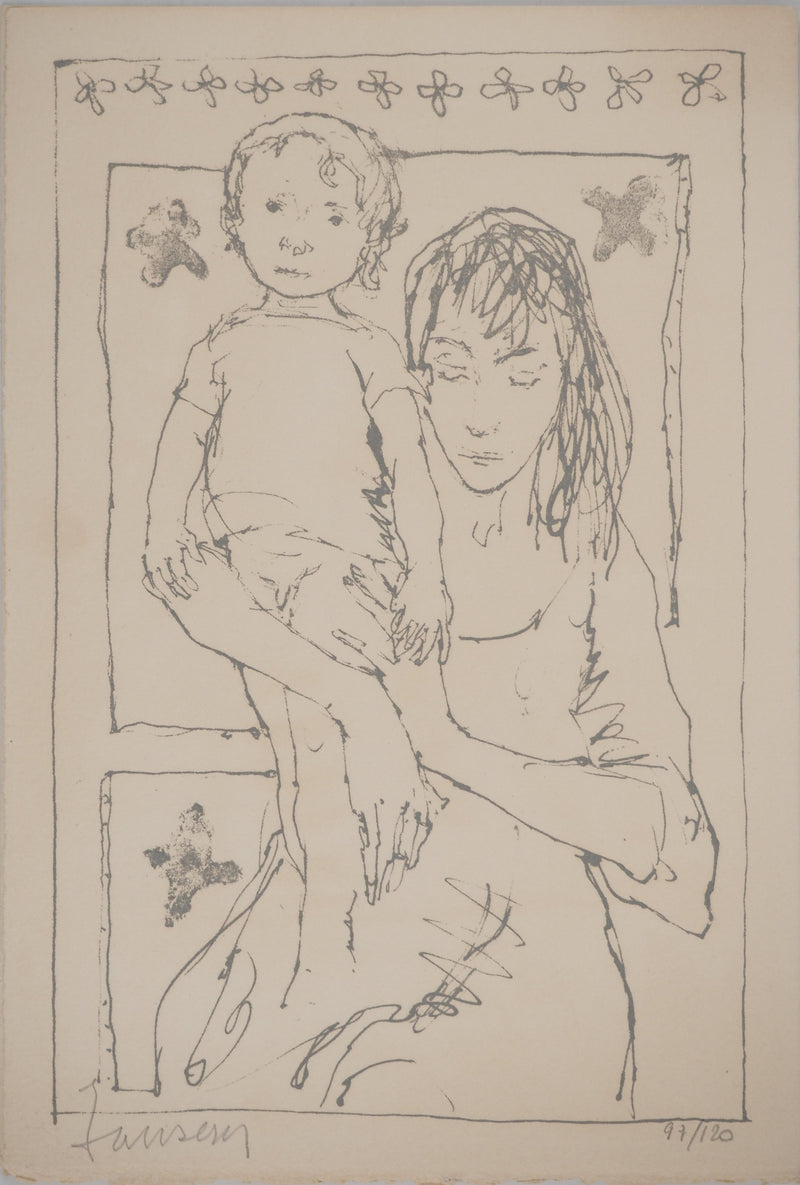 Jean JANSEM : Petit garçon et sa mère, Lithographie originale (vue générale) - Crédit photo : Galerie Art.Paris