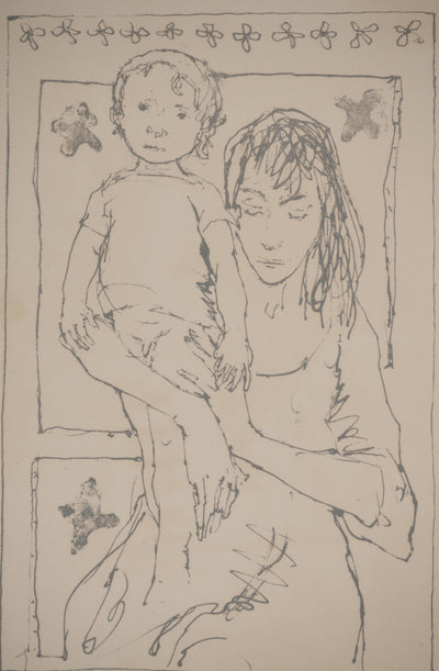 Jean JANSEM : Petit garçon et sa mère, Lithographie originale (photo de détail 3) - Crédit photo : Galerie Art.Paris