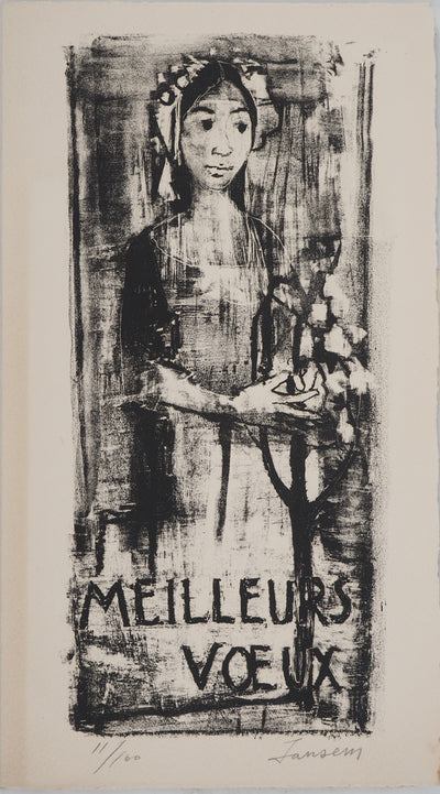 Jean JANSEM : Jeune paysanne , Lithographie originale (vue générale) - Crédit photo : Galerie Art.Paris