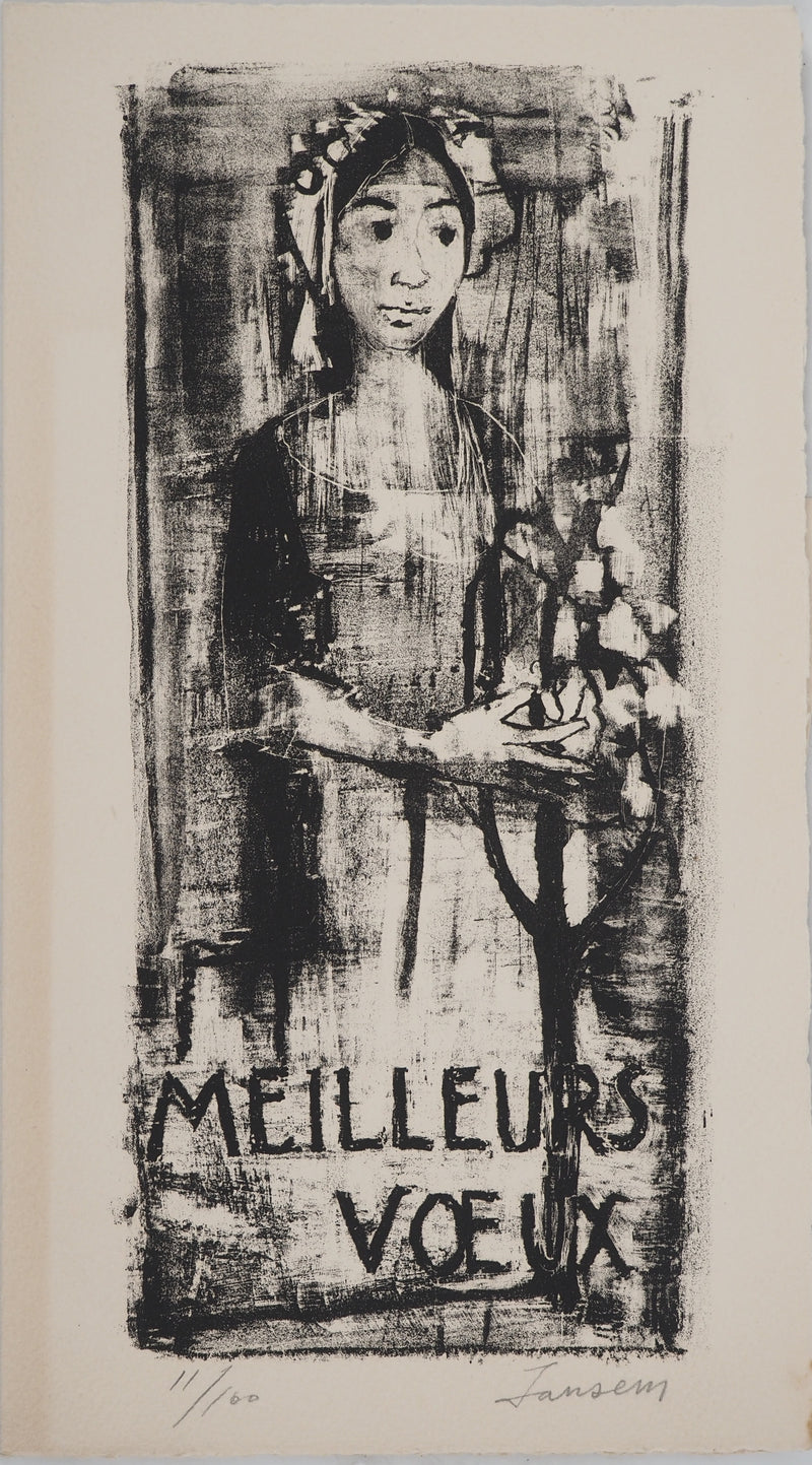Jean JANSEM : Jeune paysanne , Lithographie originale (vue générale) - Crédit photo : Galerie Art.Paris
