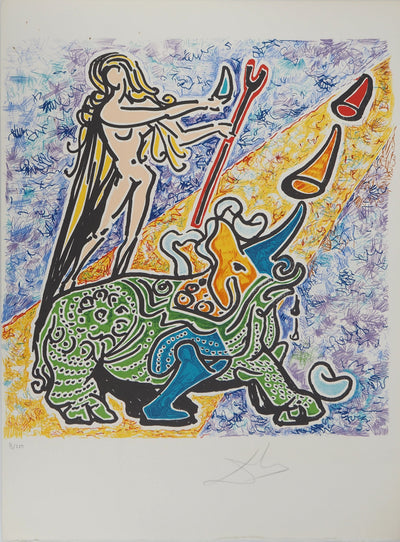 Salvador DALI : Les Vitraux : La vierge et le rhinocéros, Lithographie originale (vue générale) - Crédit photo : Galerie Art.Paris