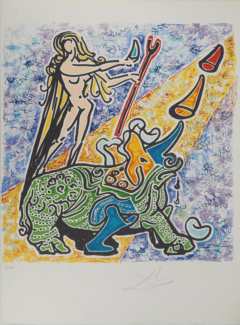 Salvador DALI : Les Vitraux : La vierge et le rhinocéros, Lithographie originale (vue générale) - Crédit photo : Galerie Art.Paris