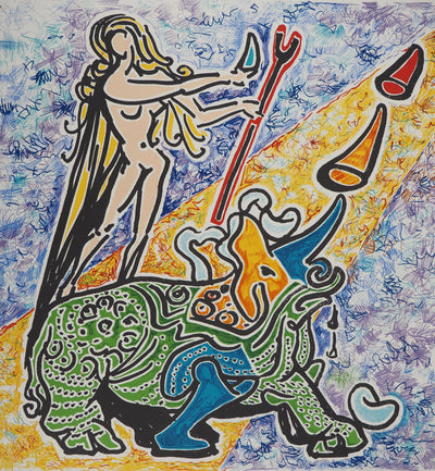 Salvador DALI : Les Vitraux : La vierge et le rhinocéros, Lithographie originale (photo de détail 3) - Crédit photo : Galerie Art.Paris
