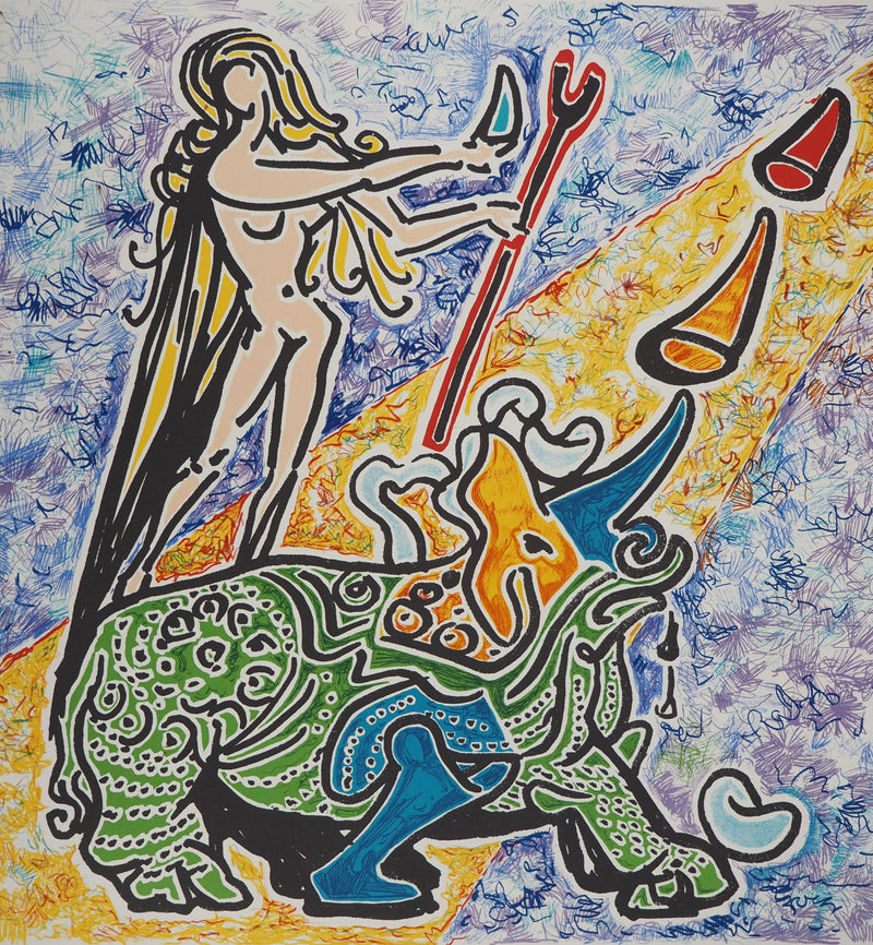 Salvador DALI : Les Vitraux : La vierge et le rhinocéros, Lithographie originale (photo de détail 3) - Crédit photo : Galerie Art.Paris