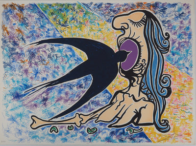 Salvador DALI : Les Vitraux : L'hirondelle, Lithographie originale (vue générale) - Crédit photo : Galerie Art.Paris