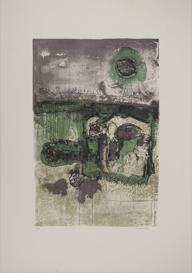 Jean-Pierre VIELFAURE : Composition verte, Lithographie originale (vue générale) - Crédit photo : Galerie Art.Paris