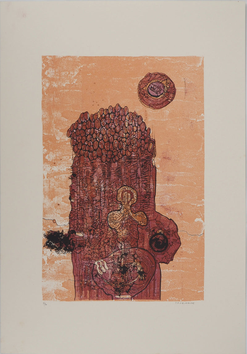 Jean-Pierre VIELFAURE : Figure abstraite, Lithographie originale (vue générale) - Crédit photo : Galerie Art.Paris
