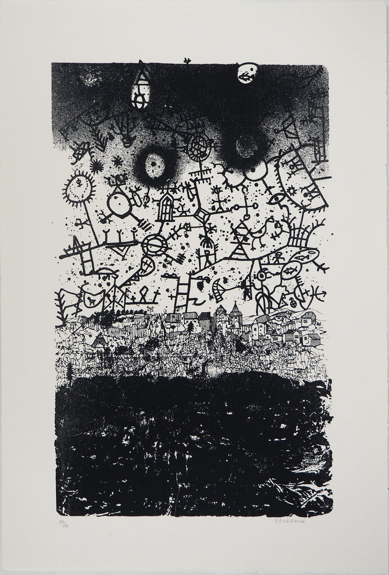 Jean-Pierre VIELFAURE : Echos du village, Sérigraphie originale (vue générale) - Crédit photo : Galerie Art.Paris