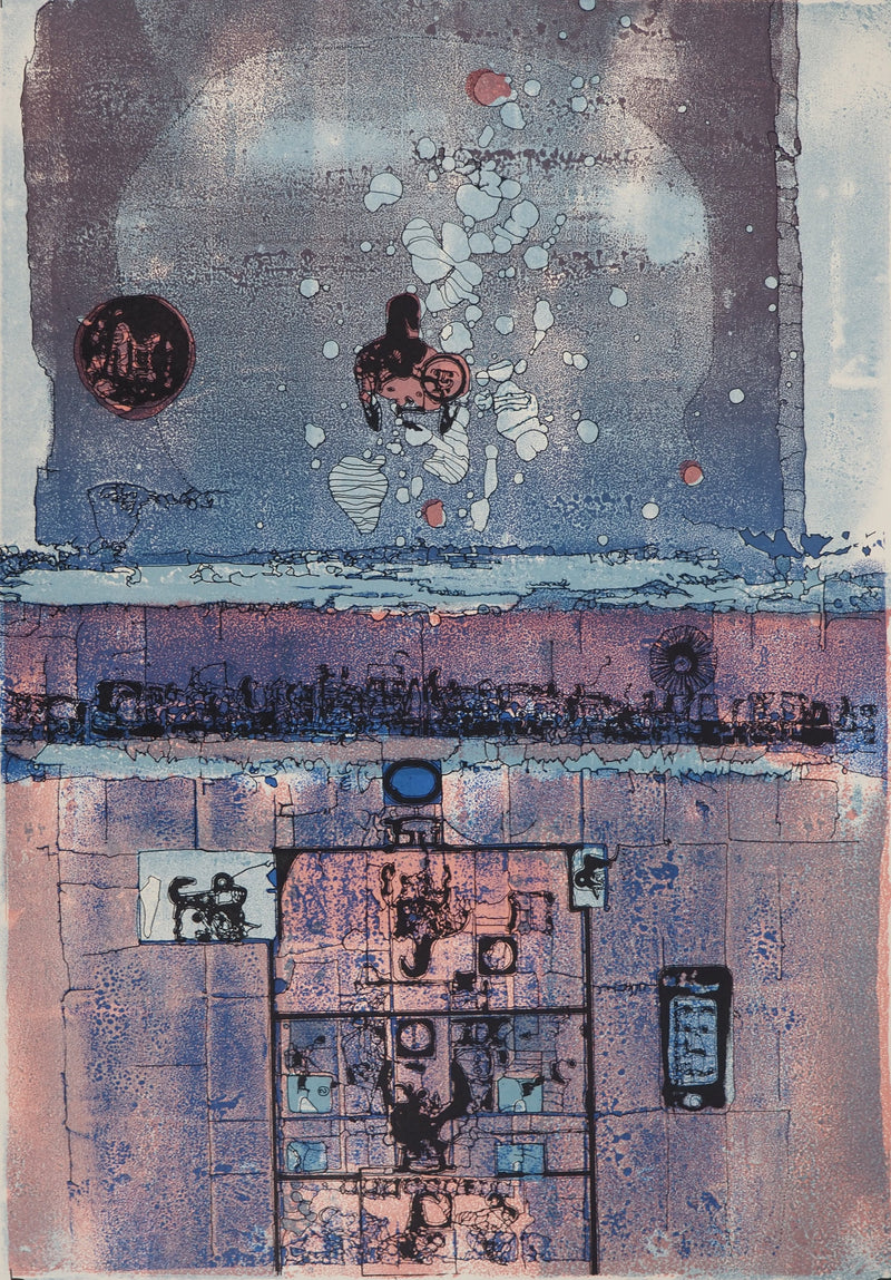 Jean-Pierre VIELFAURE : Composition bleue et rose, Lithographie originale (photo de détail 3) - Crédit photo : Galerie Art.Paris