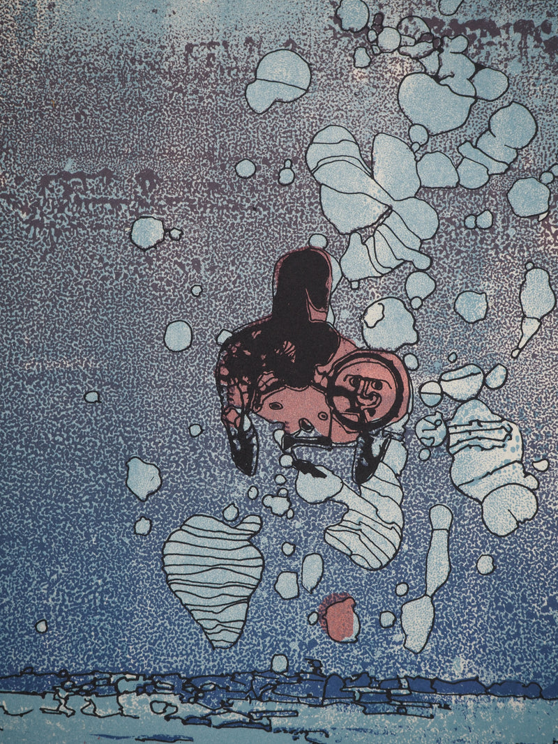 Jean-Pierre VIELFAURE : Composition bleue et rose, Lithographie originale (photo de détail 5) - Crédit photo : Galerie Art.Paris