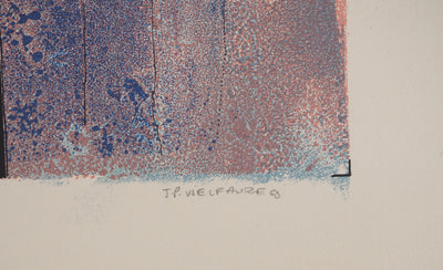 Jean-Pierre VIELFAURE : Composition bleue et rose, Lithographie originale (photo de détail 2) - Crédit photo : Galerie Art.Paris