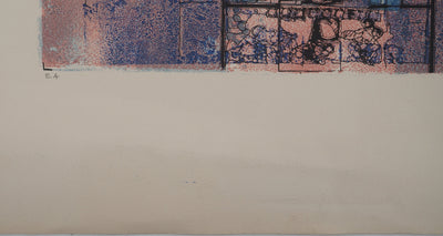 Jean-Pierre VIELFAURE : Composition bleue et rose, Lithographie originale (photo de détail 4) - Crédit photo : Galerie Art.Paris