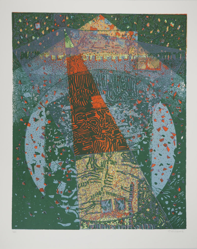 Jean-Pierre VIELFAURE : La sphère bleue, Lithographie originale (vue générale) - Crédit photo : Galerie Art.Paris
