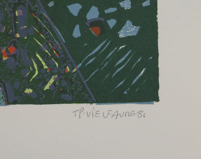 Jean-Pierre VIELFAURE : La sphère bleue, Lithographie originale (photo de détail 2) - Crédit photo : Galerie Art.Paris