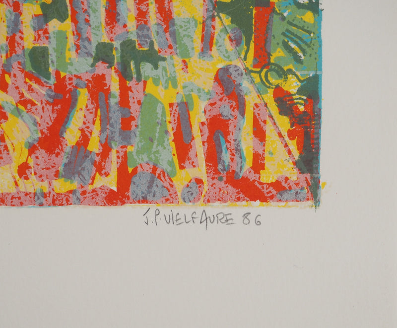 Jean-Pierre VIELFAURE : Composition multicolore, Lithographie originale (photo de détail 2) - Crédit photo : Galerie Art.Paris