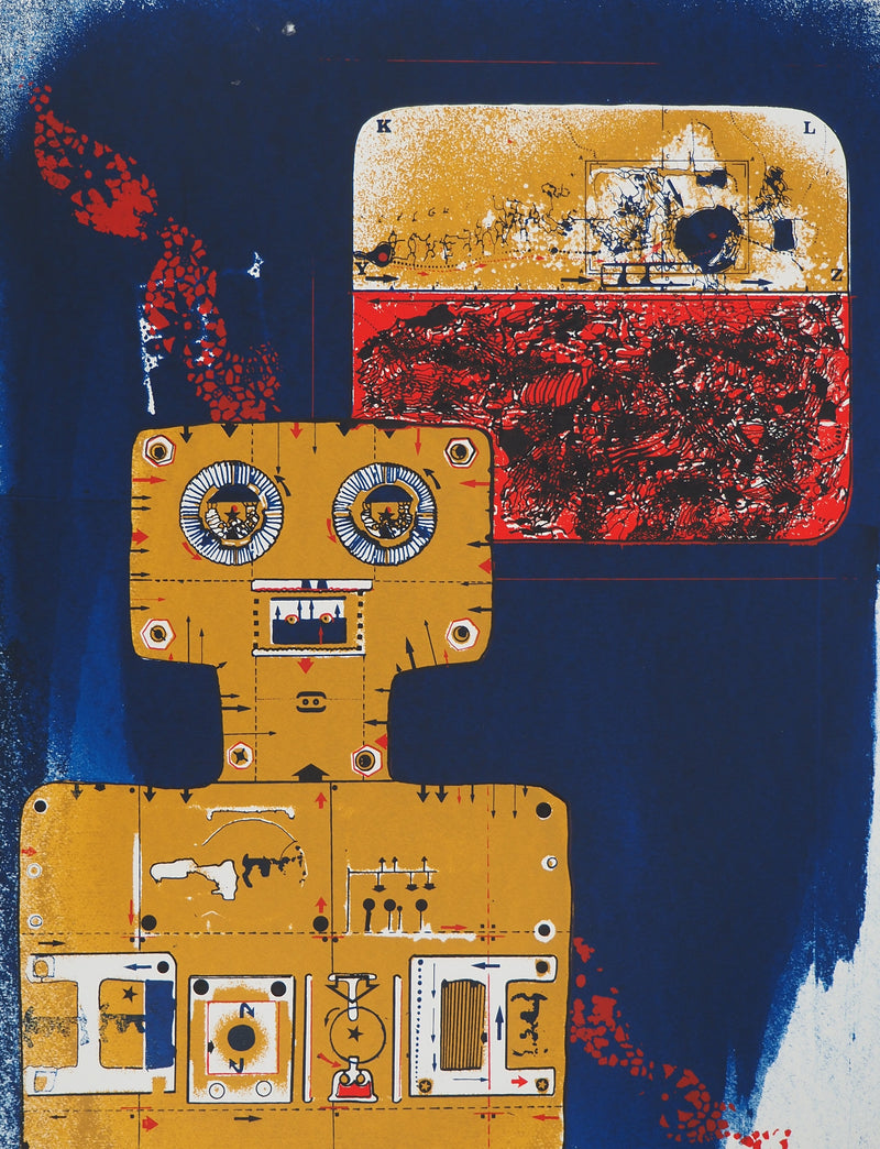 Jean-Pierre VIELFAURE : Robot sur fond bleu, Lithographie originale (photo de détail 3) - Crédit photo : Galerie Art.Paris