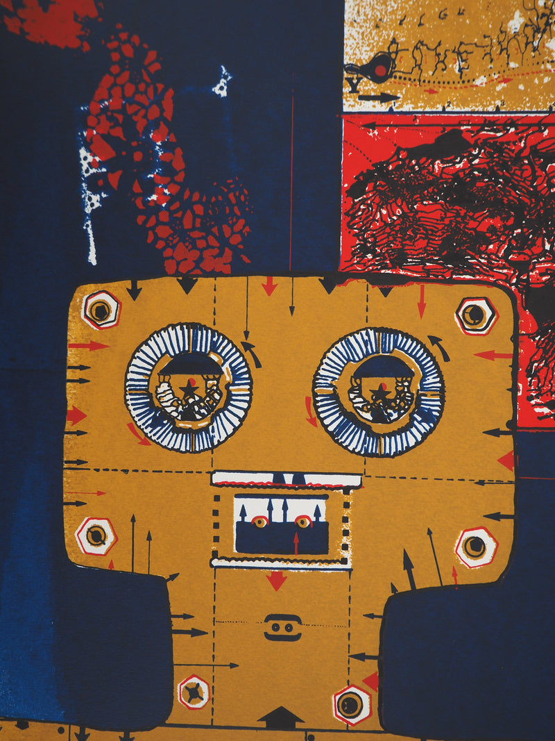 Jean-Pierre VIELFAURE : Robot sur fond bleu, Lithographie originale (photo de détail 4) - Crédit photo : Galerie Art.Paris