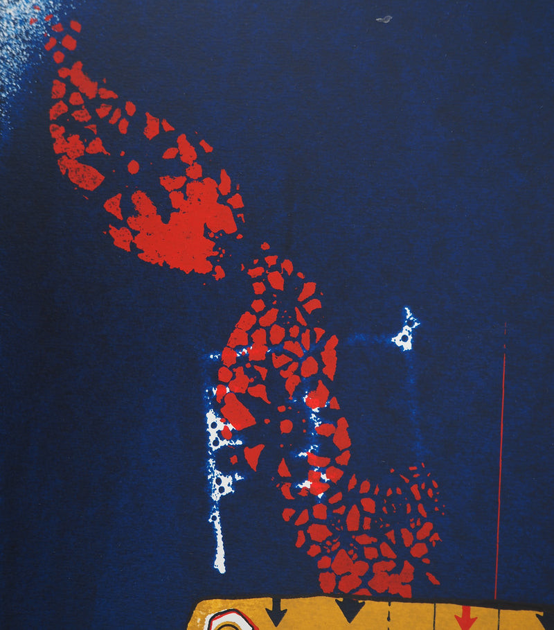 Jean-Pierre VIELFAURE : Robot sur fond bleu, Lithographie originale (photo de détail 6) - Crédit photo : Galerie Art.Paris
